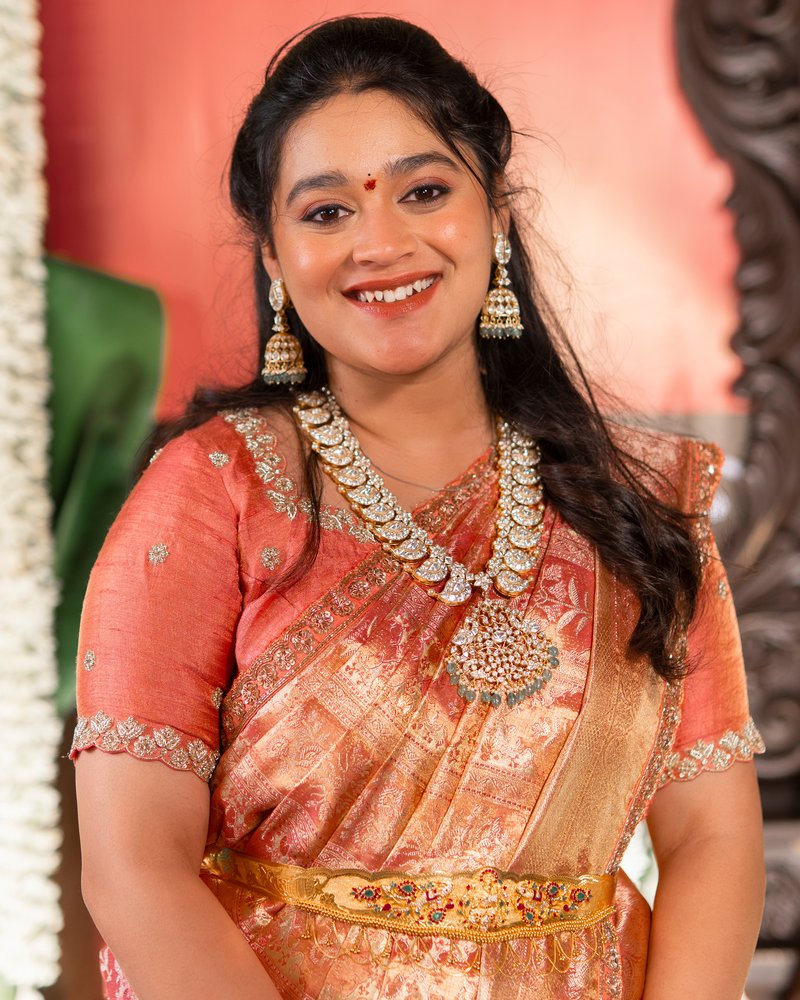 Reception makeup look, radiant smile